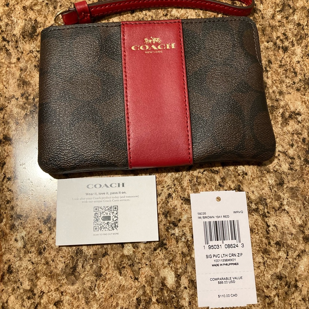 Coach Brown and Red Wristlet